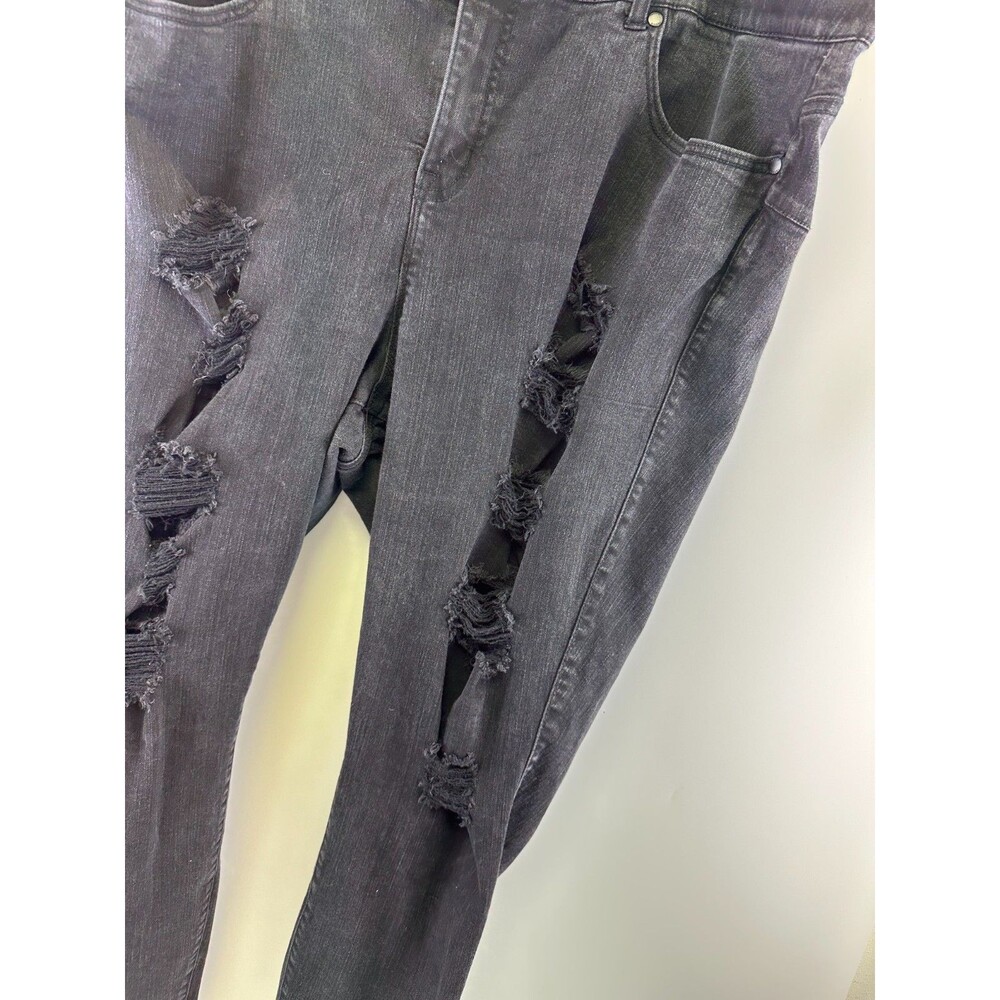 Torrid Bombshell Skinny Blue Jeans Black Denim Distressed Stretch Zip Womens 26R - Picture 10 of 15